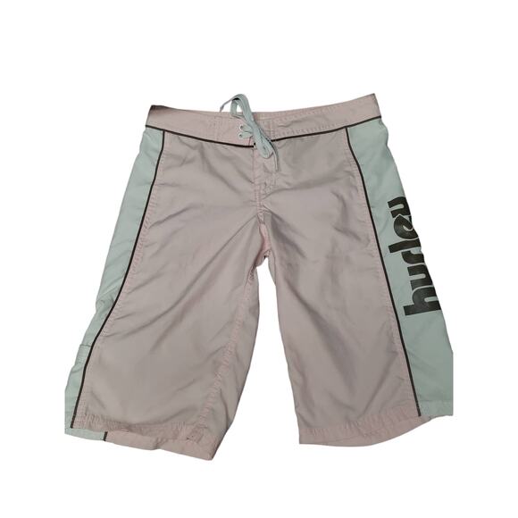 Hurley Pink White w. Brown Trim Board Shorts w. Small Pocket on The Side  Size 0 - Picture 1 of 7
